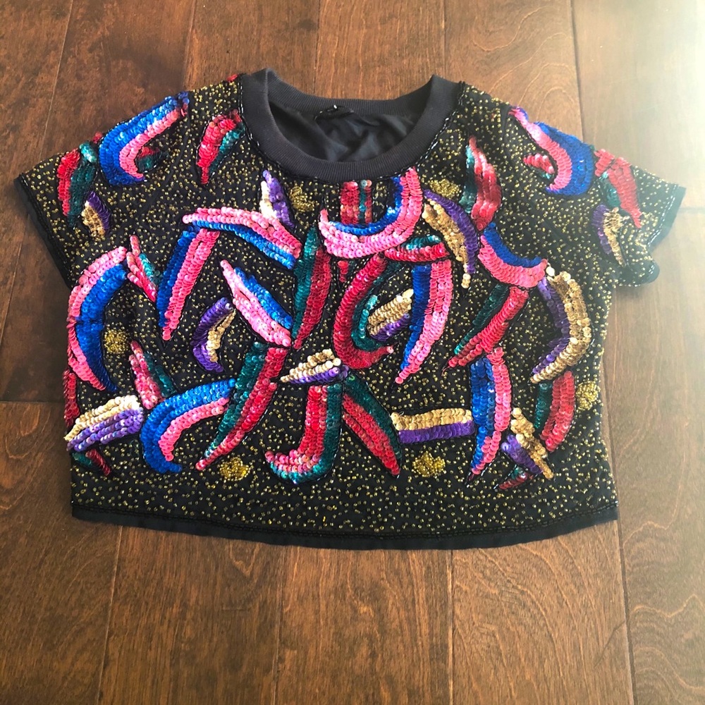 Beaded Sequins Crop Top Jogging Set - image 1